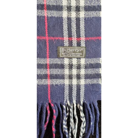 BURBERRYs of London 100% Lambswool Blue Scarf Shawl Nova Check Vintage - Picture 3 of 8